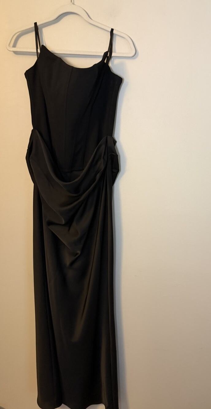 Betsy & Adam "DEBRA" SCUBA CREPE & SATIN STRAPLESS DRESS Sz 14 Black NWT $289